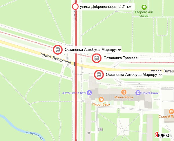 Метро пр. Ветеранов и остановки автобусов, троллейбусов, маршруток и трамвая
