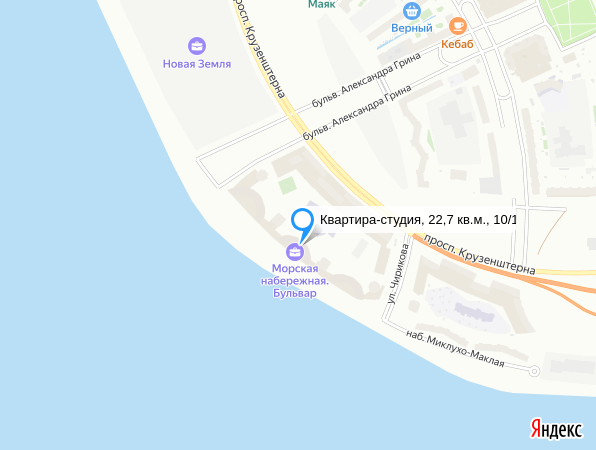 Квартира-студия, 22,7 кв.м., 10/14 эт.
Санкт-Петербург, Василеостровский район, набережная Миклухо-Маклая, 3к1