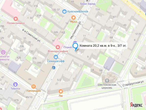 Комната 20,2 кв.м. в 9-к., 3/7 эт.
Санкт-Петербург, Центральный район, Мытнинская улица, 9