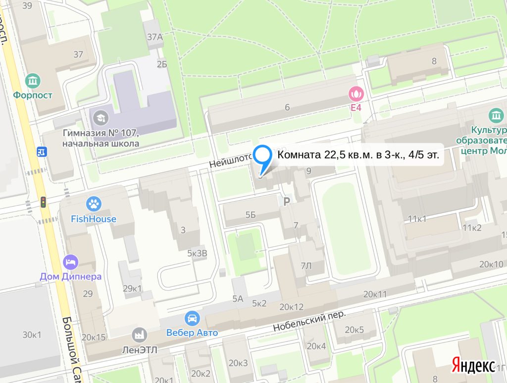 Комната 22,5 кв.м. в 3-к., 4/5 эт.
Санкт-Петербург,Выборгском район, Нейшлотский пер., 5